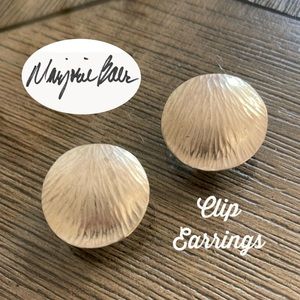Marjorie Baer San Francisco Sterling Silver Plated Textured Disc Clip Earrings